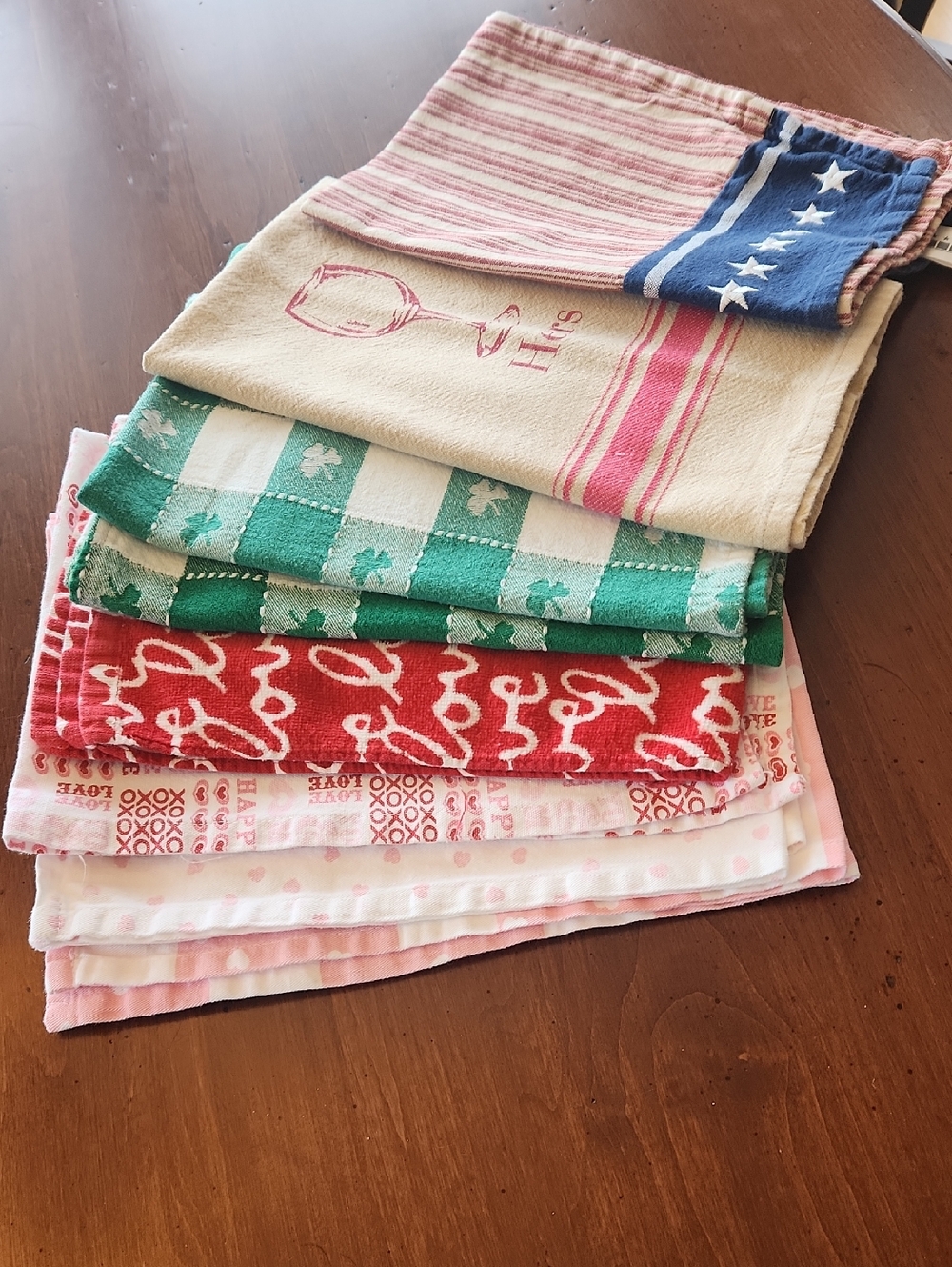 Set Of 8 Assorted Seasonal Kitchen Towels - Red, Green, Pink, Blue, Cream